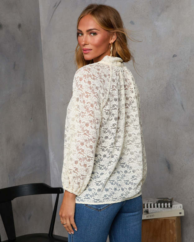 Warm Spice Neck Tie Lace Blouse-Matylis