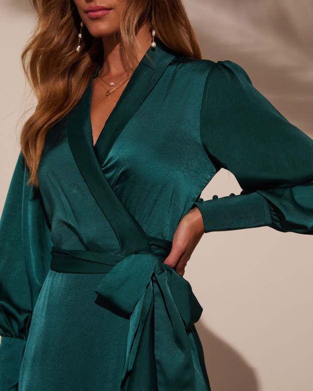 Vilma Satin Wrap Midi Dress-Matylis