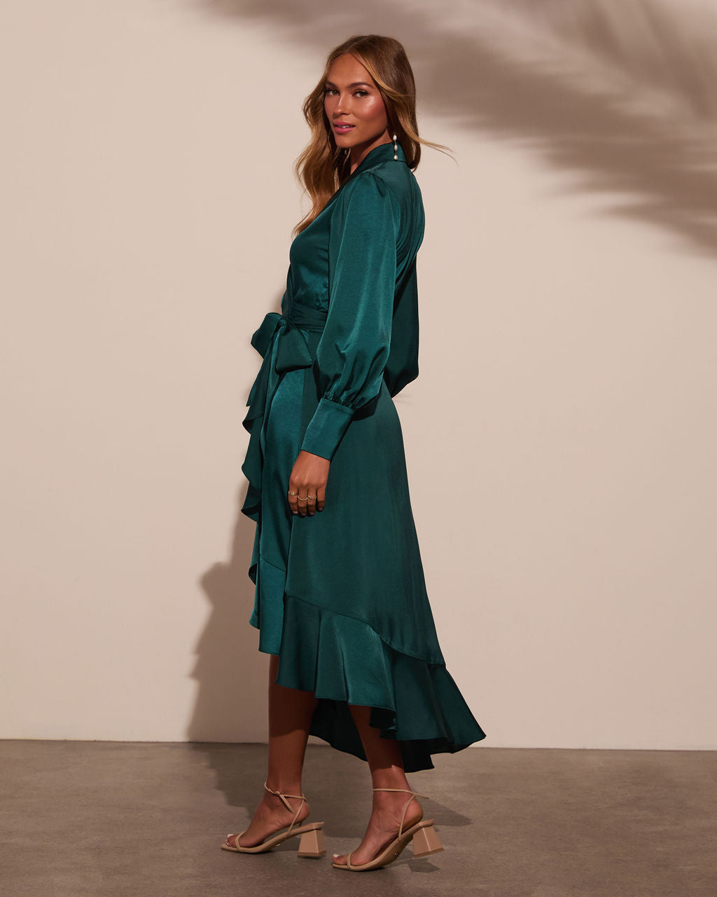 Vilma Satin Wrap Midi Dress-Matylis