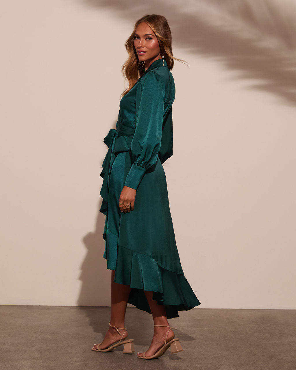 Vilma Satin Wrap Midi Dress-Matylis