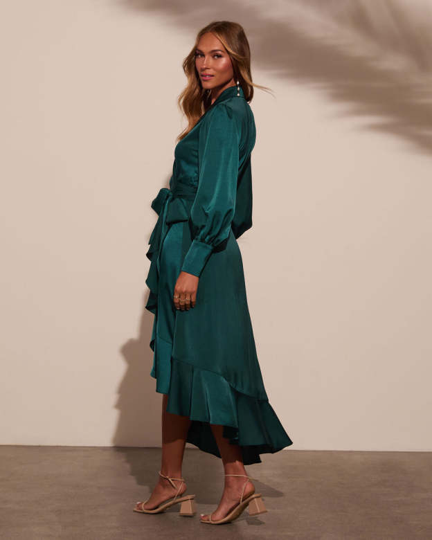 Vilma Satin Wrap Midi Dress-Matylis