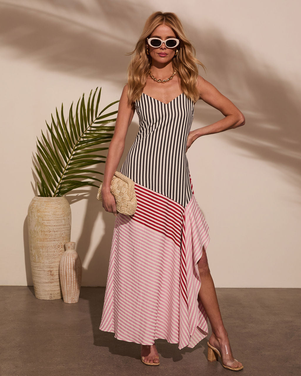 Wanderlust Contrast Stripe Panel Slip Dress-Matylis