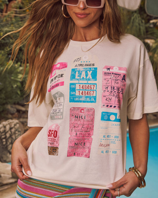 Travel Ticker Short Sleeve Graphic Tee-Matylis