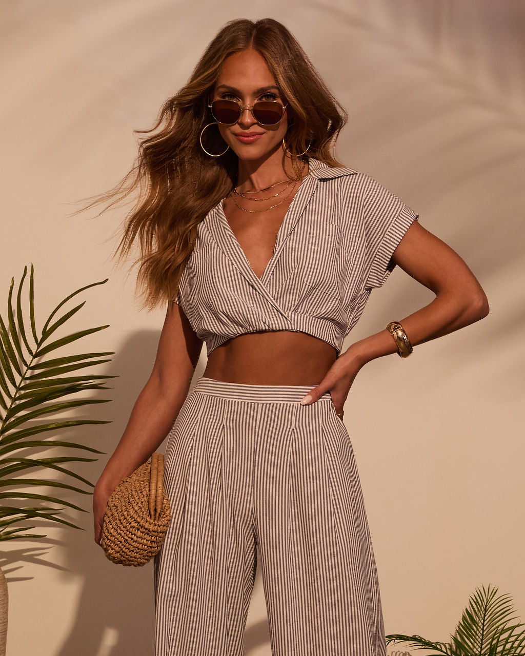 Weekend Trip Pinstripe Crop Top-Matylis