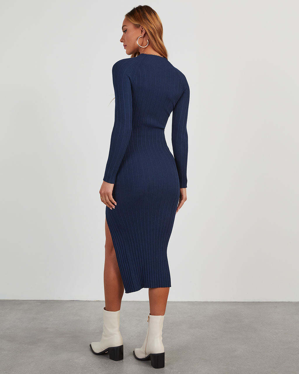 Thankful Soul Ribbed Mock Neck Midi Dress-Matylis