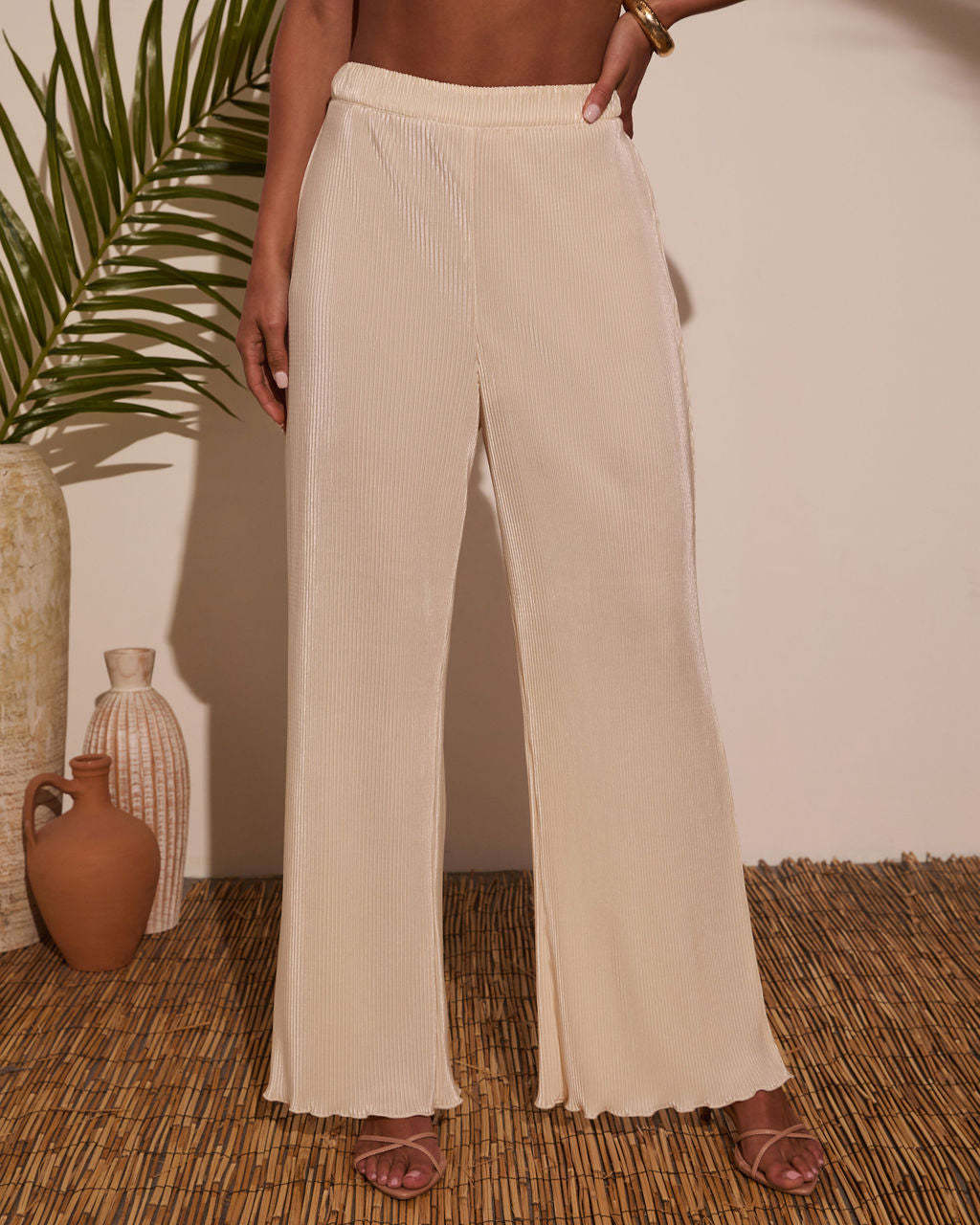 Vintage Summer Wide Leg Plisse Pants-Matylis