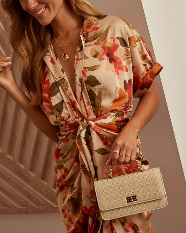 Trudie Floral Satin Midi Shirt Dress-Matylis