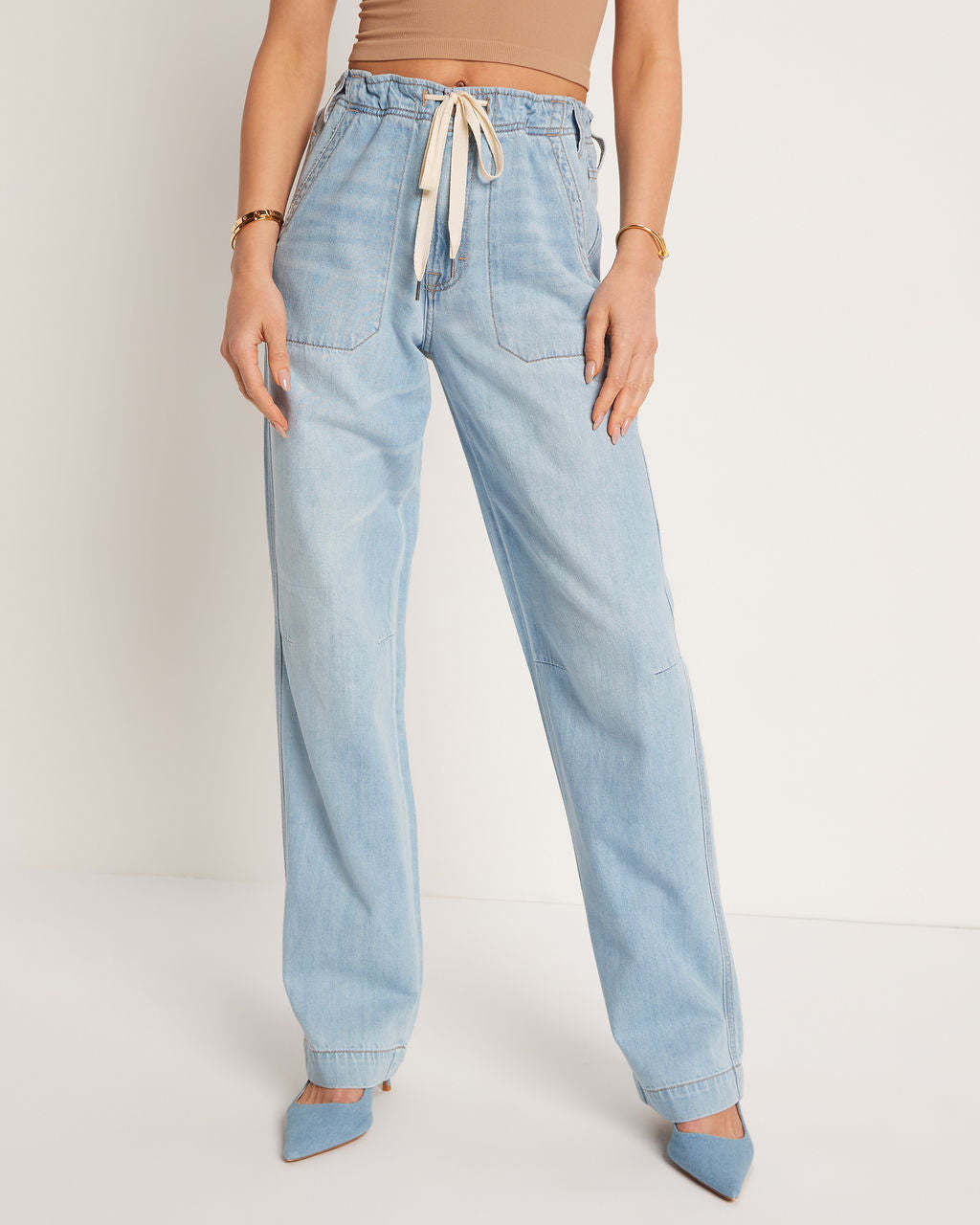 Westley Drawstring Wide Leg Jeans-Matylis