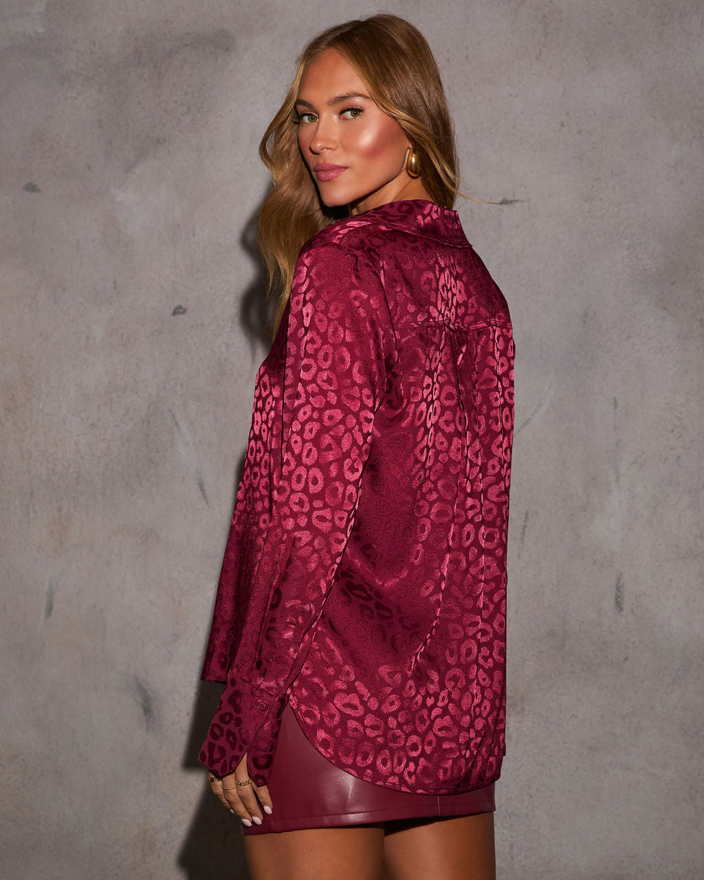 Willah Satin Embossed Button Down Top-Matylis