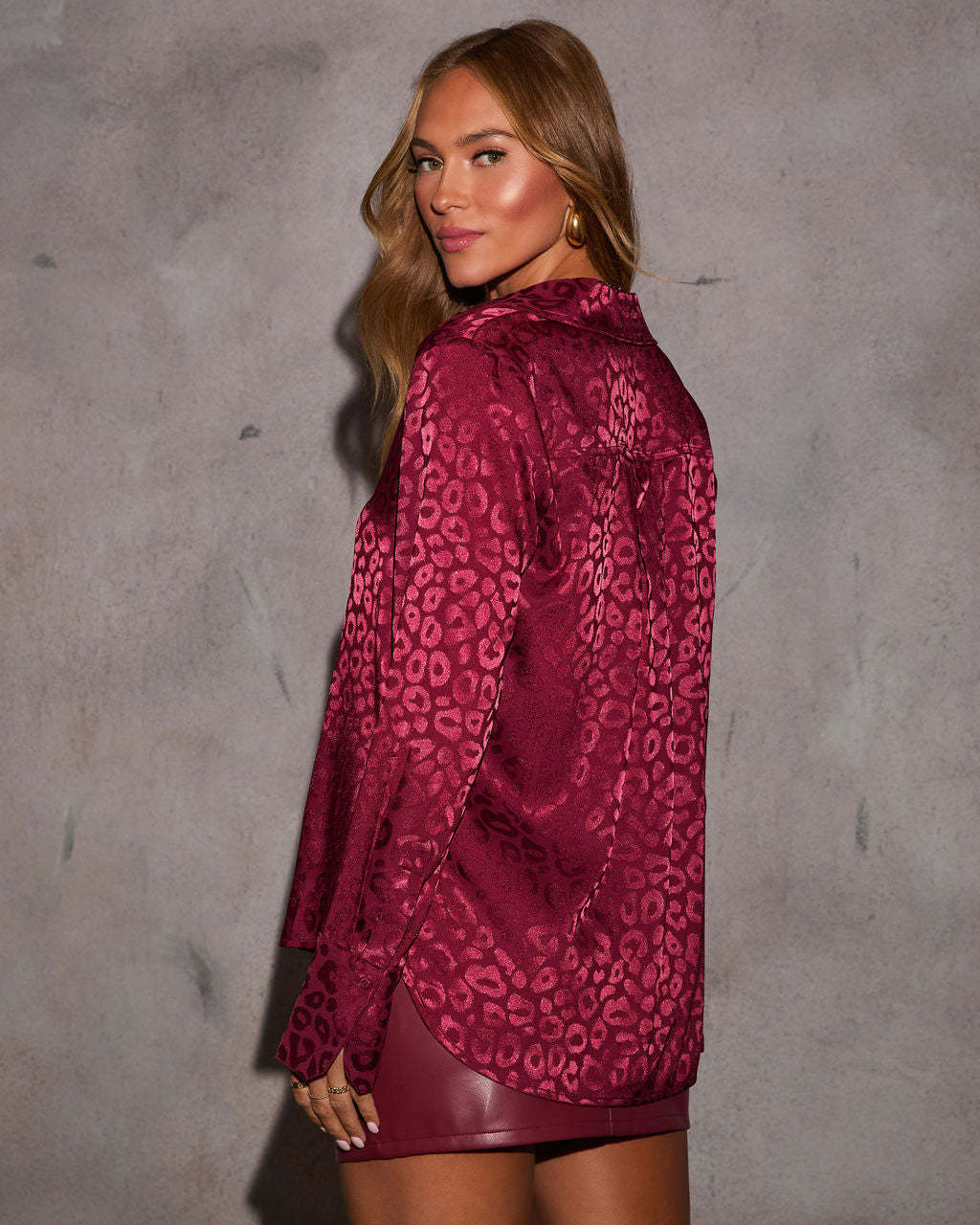 Willah Satin Embossed Button Down Top-Matylis