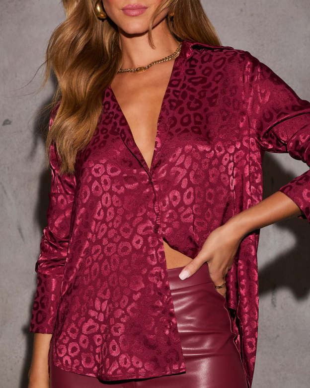Willah Satin Embossed Button Down Top-Matylis