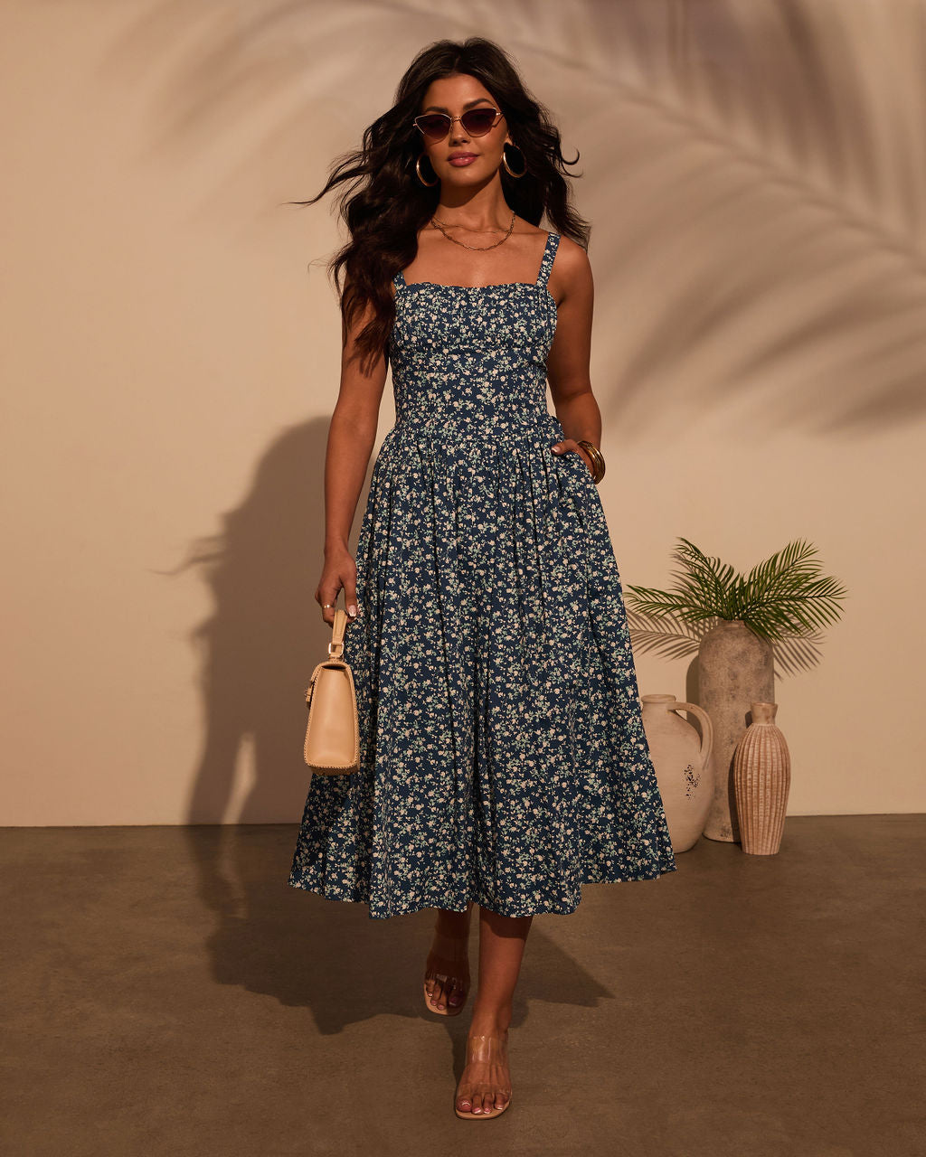 Vivvie Floral A Line Midi Dress-Matylis