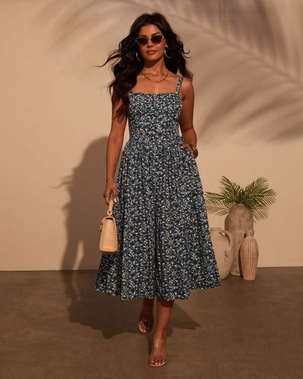 Vivvie Floral A Line Midi Dress-Matylis