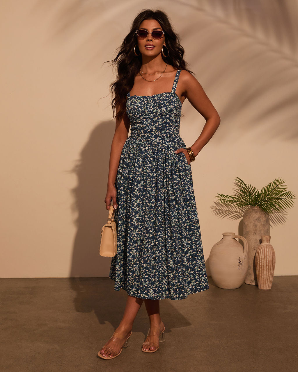 Vivvie Floral A Line Midi Dress-Matylis