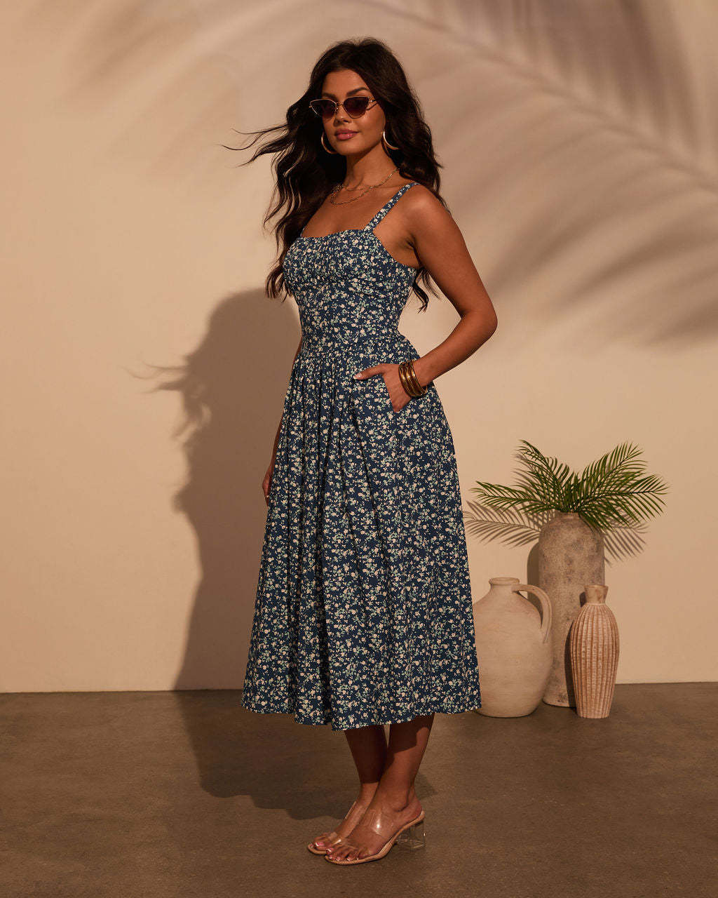 Vivvie Floral A Line Midi Dress-Matylis