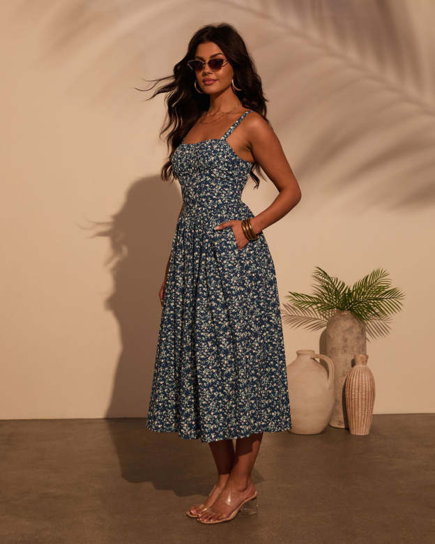 Vivvie Floral A Line Midi Dress-Matylis