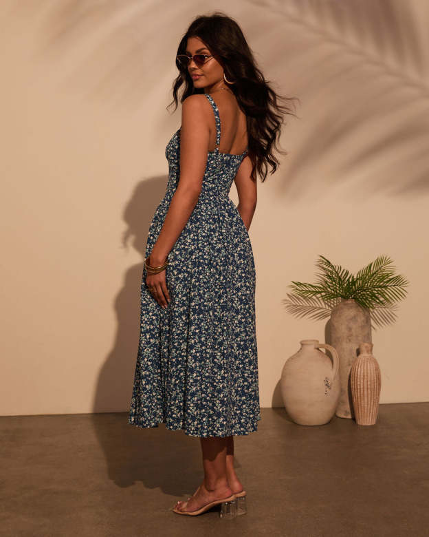 Vivvie Floral A Line Midi Dress-Matylis