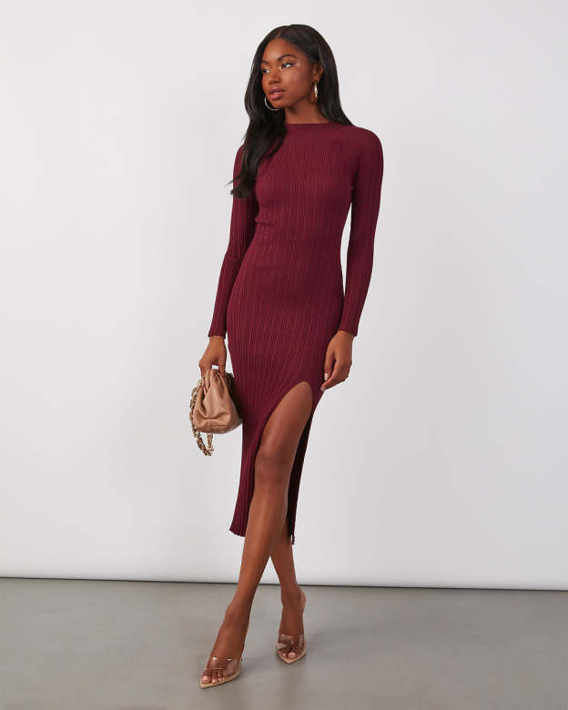 Thankful Soul Ribbed Mock Neck Midi Dress-Matylis