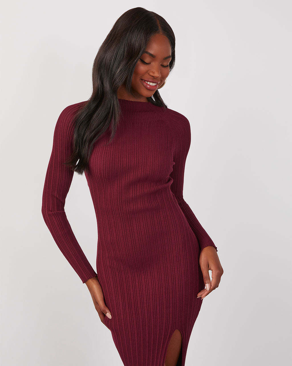Thankful Soul Ribbed Mock Neck Midi Dress-Matylis