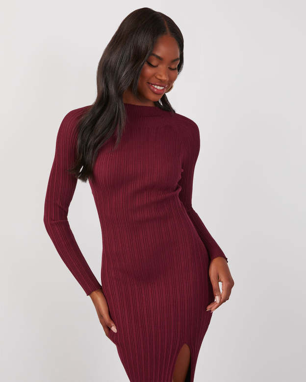 Thankful Soul Ribbed Mock Neck Midi Dress-Matylis
