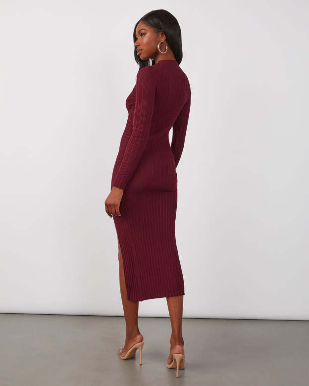 Thankful Soul Ribbed Mock Neck Midi Dress-Matylis