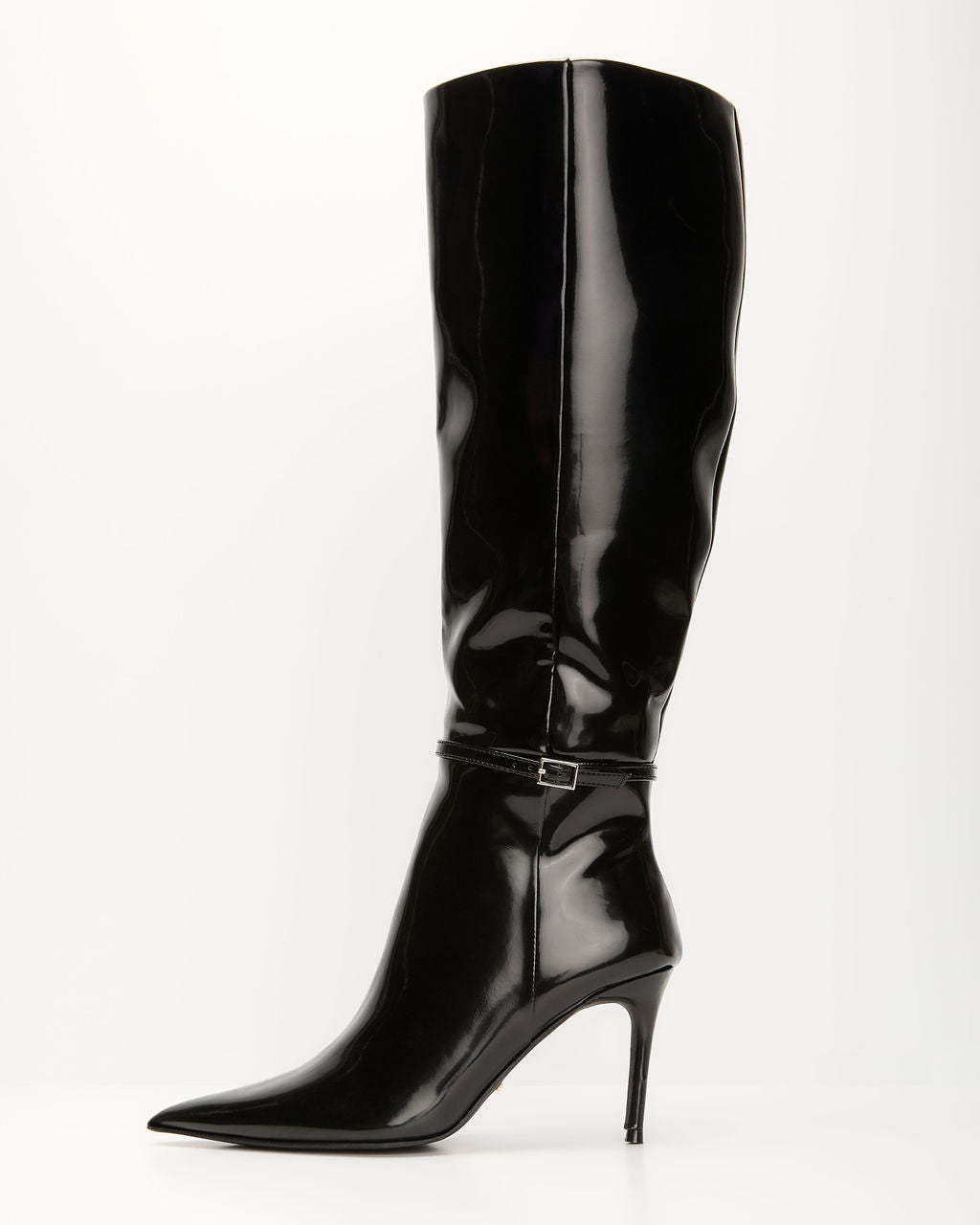 Violetta Patent Leather Heeled Knee High Boots-Matylis