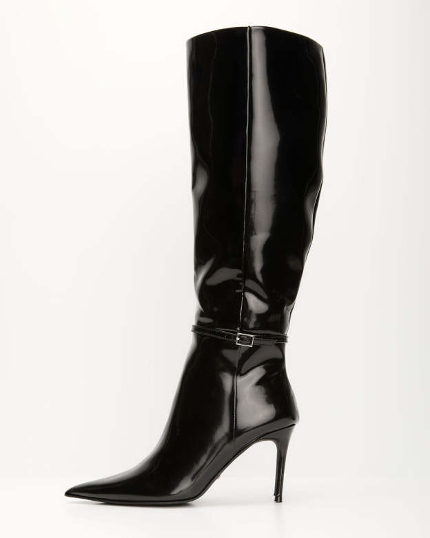 Violetta Patent Leather Heeled Knee High Boots-Matylis
