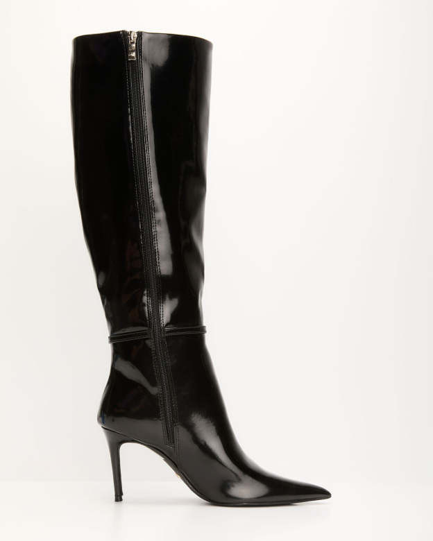 Violetta Patent Leather Heeled Knee High Boots-Matylis