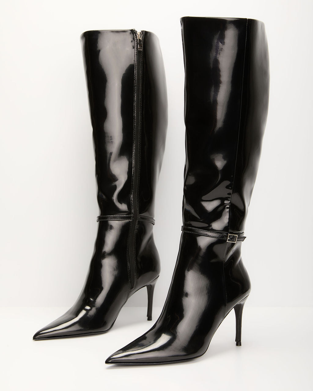 Violetta Patent Leather Heeled Knee High Boots-Matylis