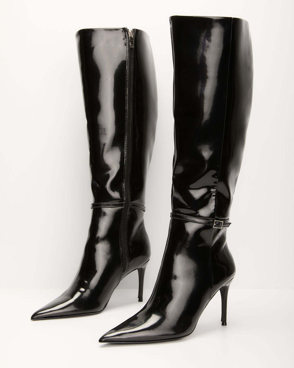 Violetta Patent Leather Heeled Knee High Boots-Matylis