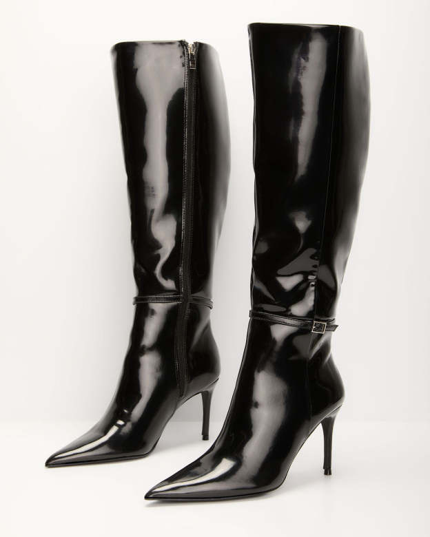 Violetta Patent Leather Heeled Knee High Boots-Matylis