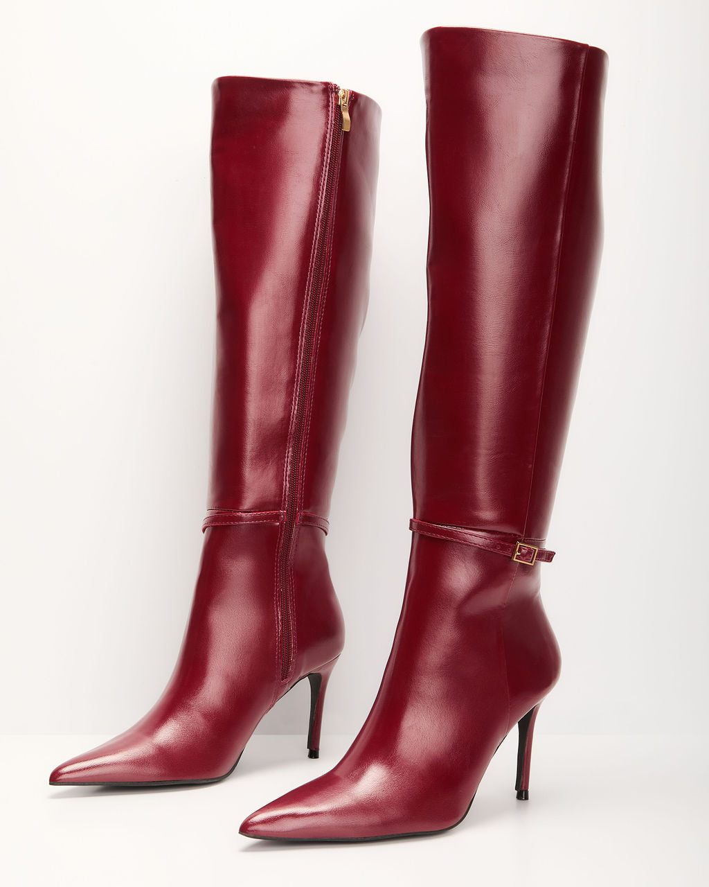 Violetta Patent Leather Heeled Knee High Boots-Matylis