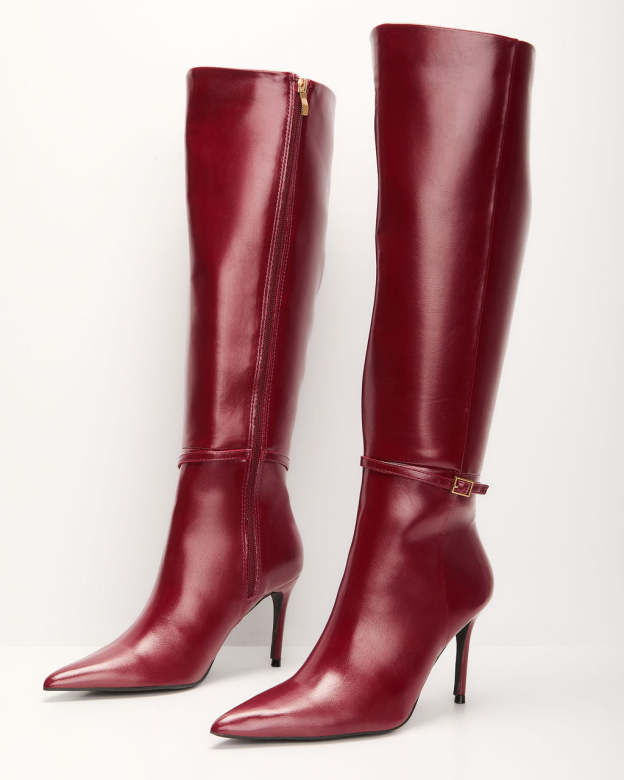 Violetta Patent Leather Heeled Knee High Boots-Matylis