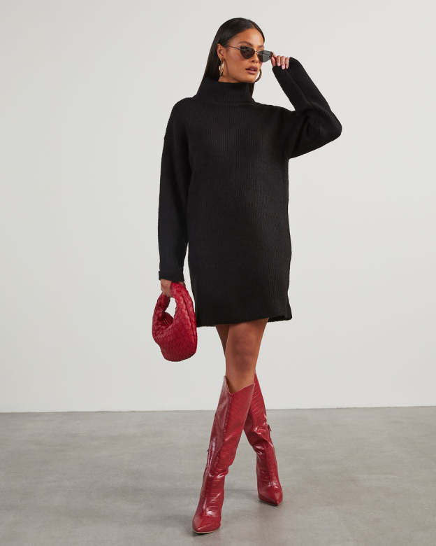 Uptown Girl Mock Neck Sweater Dress-Matylis