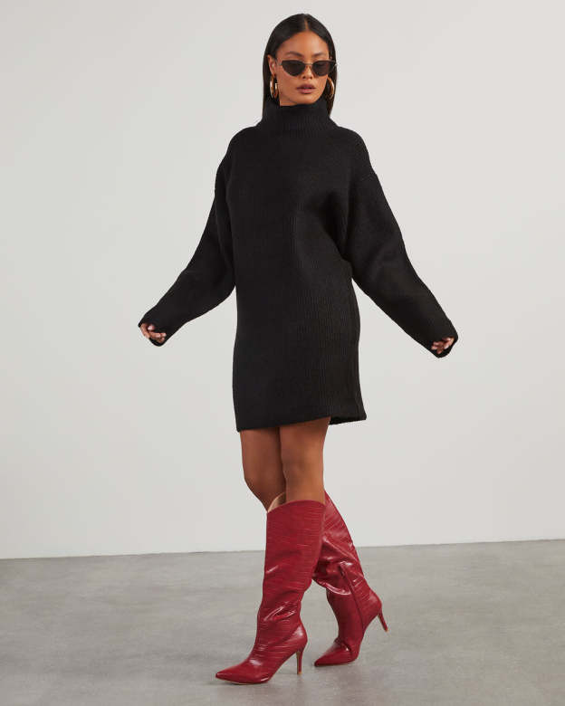 Uptown Girl Mock Neck Sweater Dress-Matylis