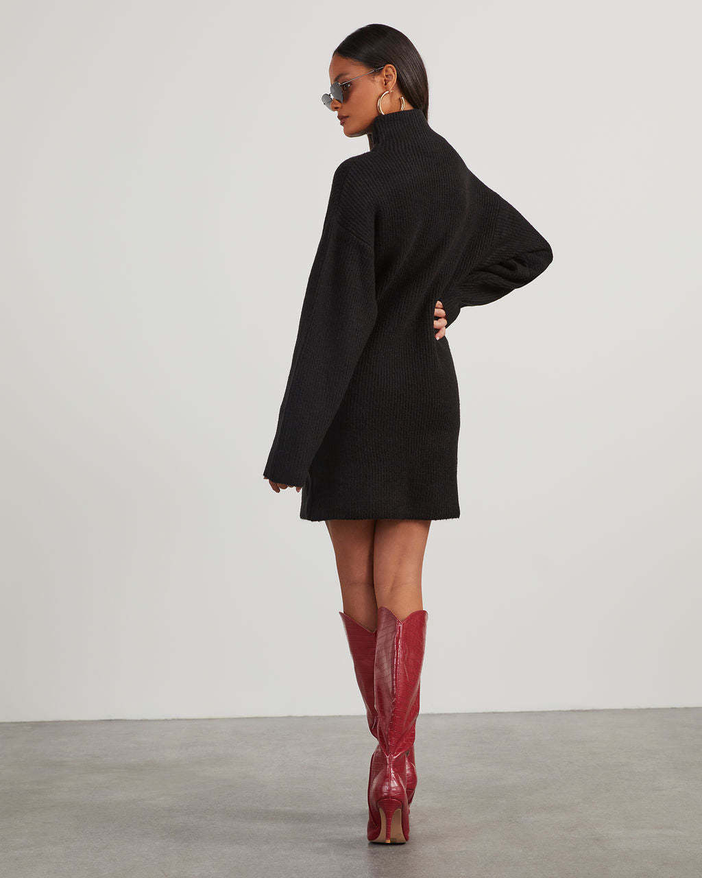 Uptown Girl Mock Neck Sweater Dress-Matylis