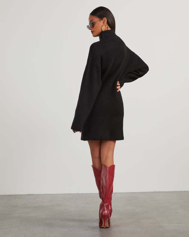 Uptown Girl Mock Neck Sweater Dress-Matylis