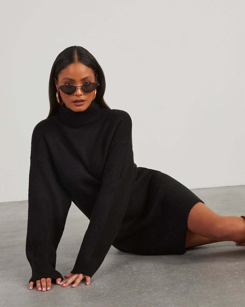 Uptown Girl Mock Neck Sweater Dress-Matylis