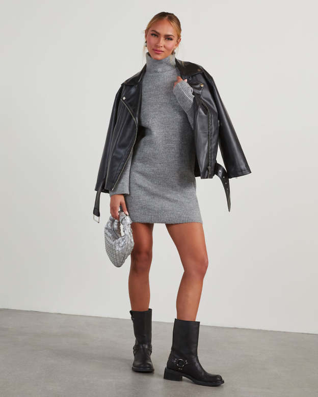 Uptown Girl Mock Neck Sweater Dress-Matylis