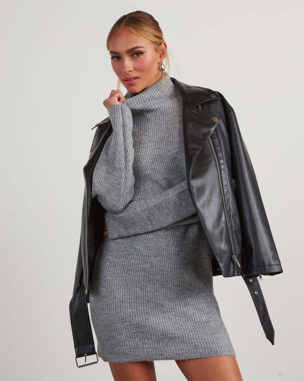Uptown Girl Mock Neck Sweater Dress-Matylis