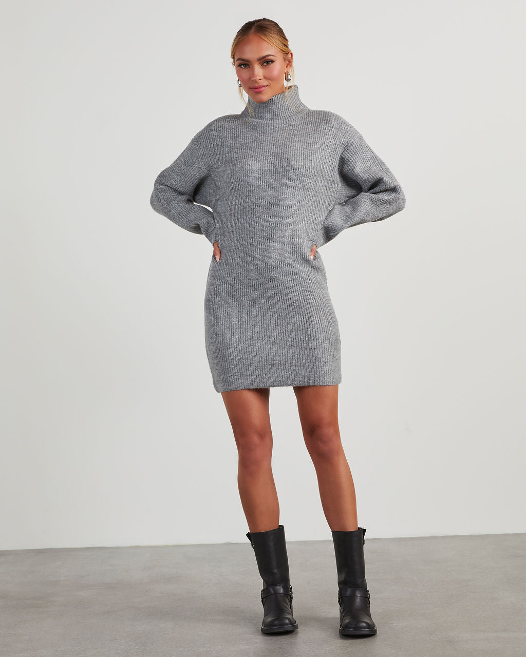 Uptown Girl Mock Neck Sweater Dress-Matylis
