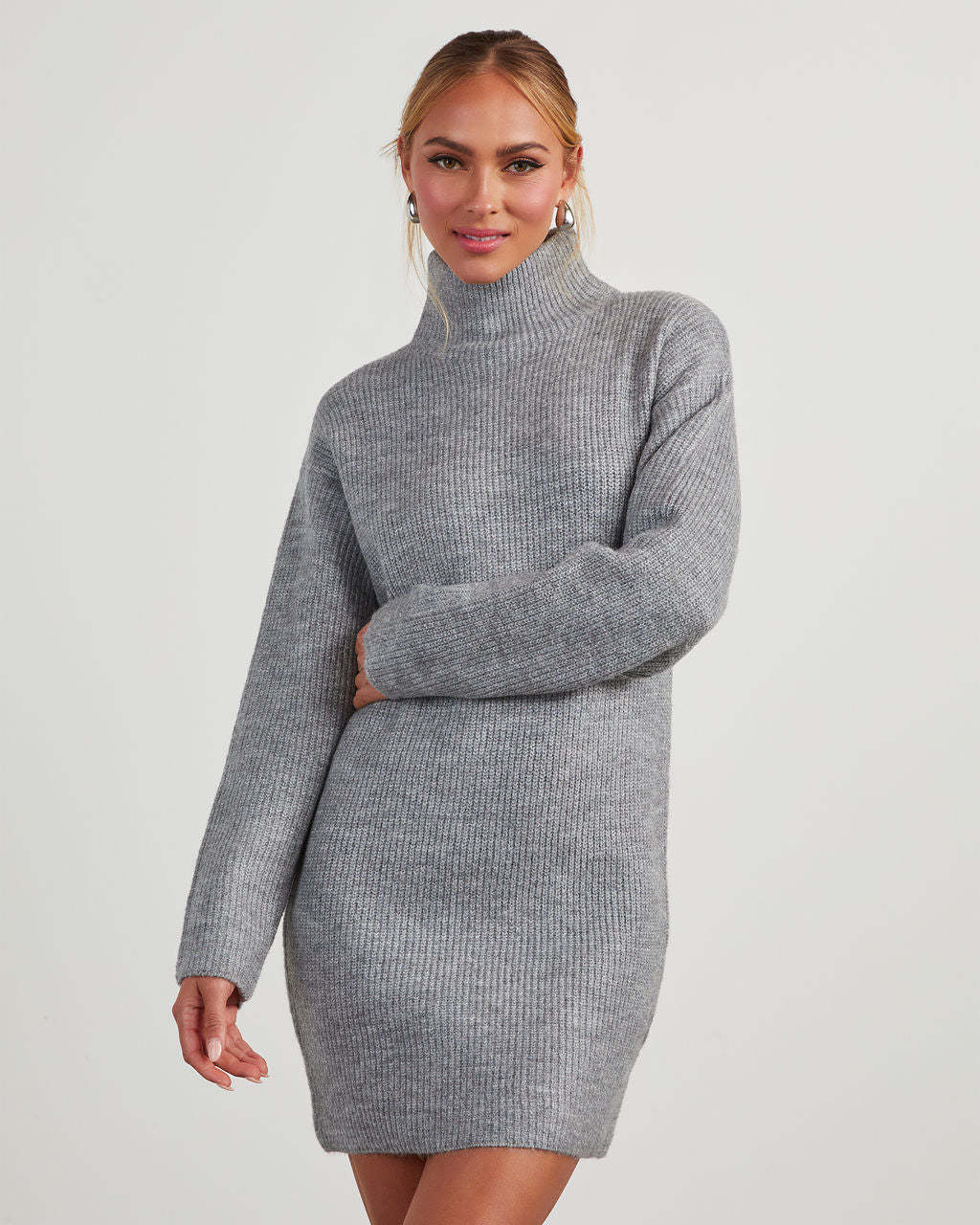 Uptown Girl Mock Neck Sweater Dress-Matylis