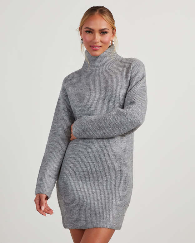 Uptown Girl Mock Neck Sweater Dress-Matylis