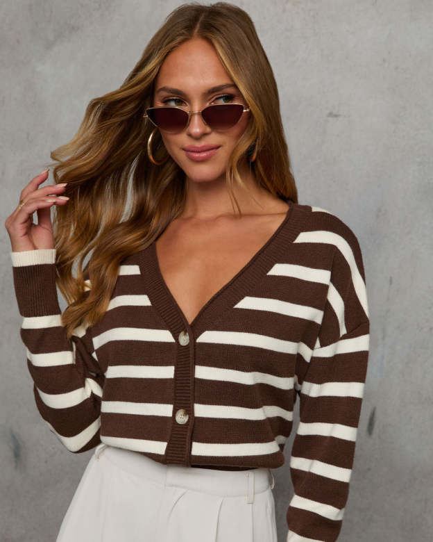 Thinking of You Contrast Striped Cardigan-Matylis
