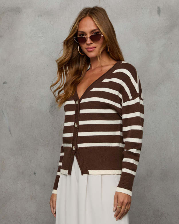 Thinking of You Contrast Striped Cardigan-Matylis