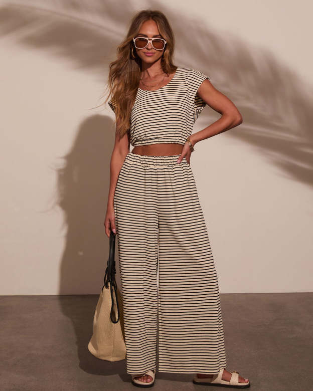 Washed Away Striped Wide Leg Pants-Matylis