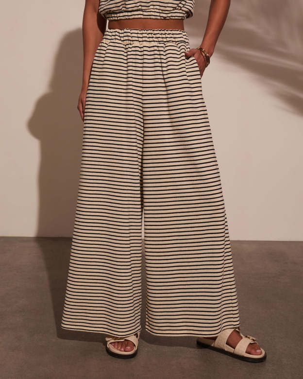 Washed Away Striped Wide Leg Pants-Matylis