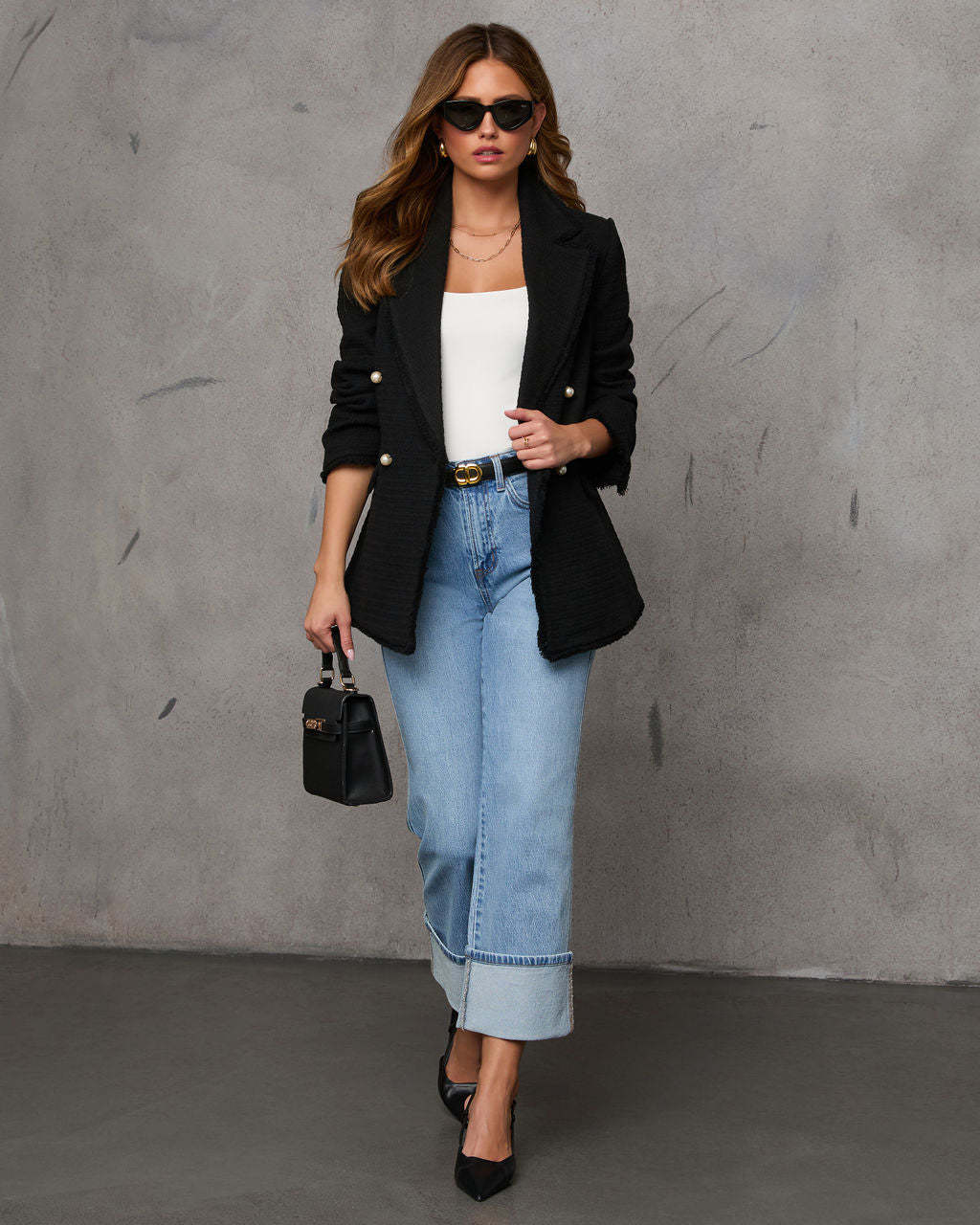 Workwear Icon Frayed Trim Blazer-Matylis