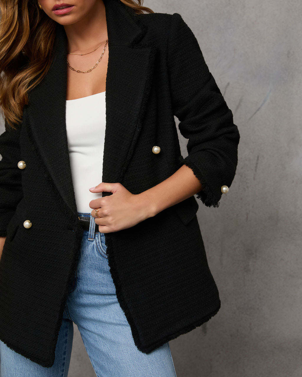 Workwear Icon Frayed Trim Blazer-Matylis