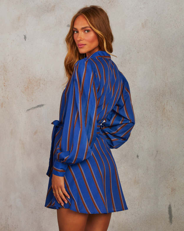 Windsor Striped Waist Tie Mini Dress-Matylis